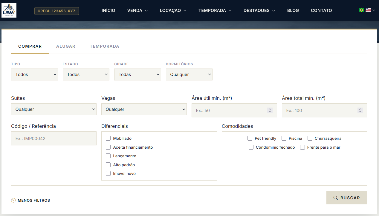 Modelo Essencial — layout minimalista